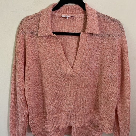 Parker NY Sweater Size Medium Knit Peach Pink Linen Pullover Marled Collared